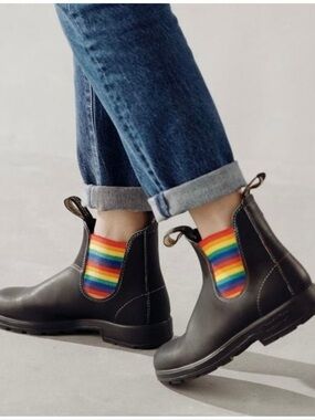 Blundstone Black Chelsea Rain Boot with Rainbow Elastic Panel